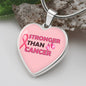 Stronger Than Cancer Heart Pendant Necklace - Pink Ribbon Breast Cancer Support Jewelry, Supportive Pink Ribbon Necklace, Cancer Diagnosis