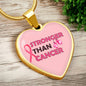 Stronger Than Cancer Heart Pendant Necklace - Pink Ribbon Breast Cancer Support Jewelry, Supportive Pink Ribbon Necklace, Cancer Diagnosis