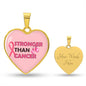 Stronger Than Cancer Heart Pendant Necklace - Pink Ribbon Breast Cancer Support Jewelry, Supportive Pink Ribbon Necklace, Cancer Diagnosis