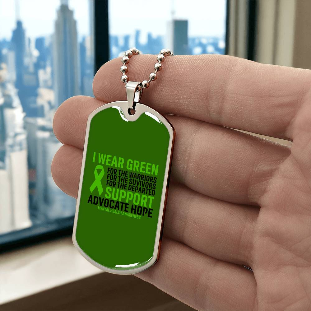 Mental Health Support Necklace, 'I Wear Green' Message Jewelry, Promoting Mental Health Awareness, Perfect Gift for Advocate, Advocacy Jewelry