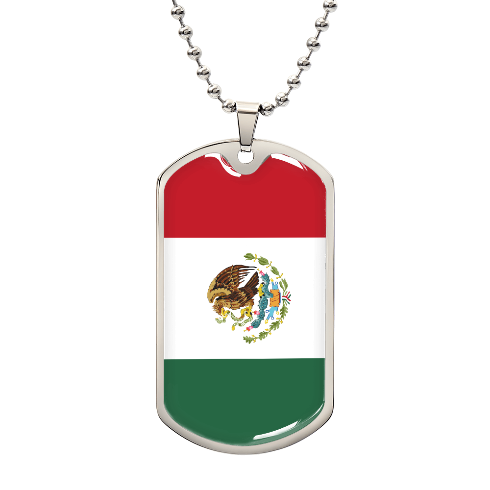 Mexico Flag Pendant Necklace – Engravable Dog Tag Jewelry for Men & Women, Mexico Pride Dog Tag Necklace – Stainless Steel or Gold Finish with Flag Design, Mexican Flag Dog Tag Necklace, Statement Piece to Celebrate Heritage, Culture, or Love for Mexico.