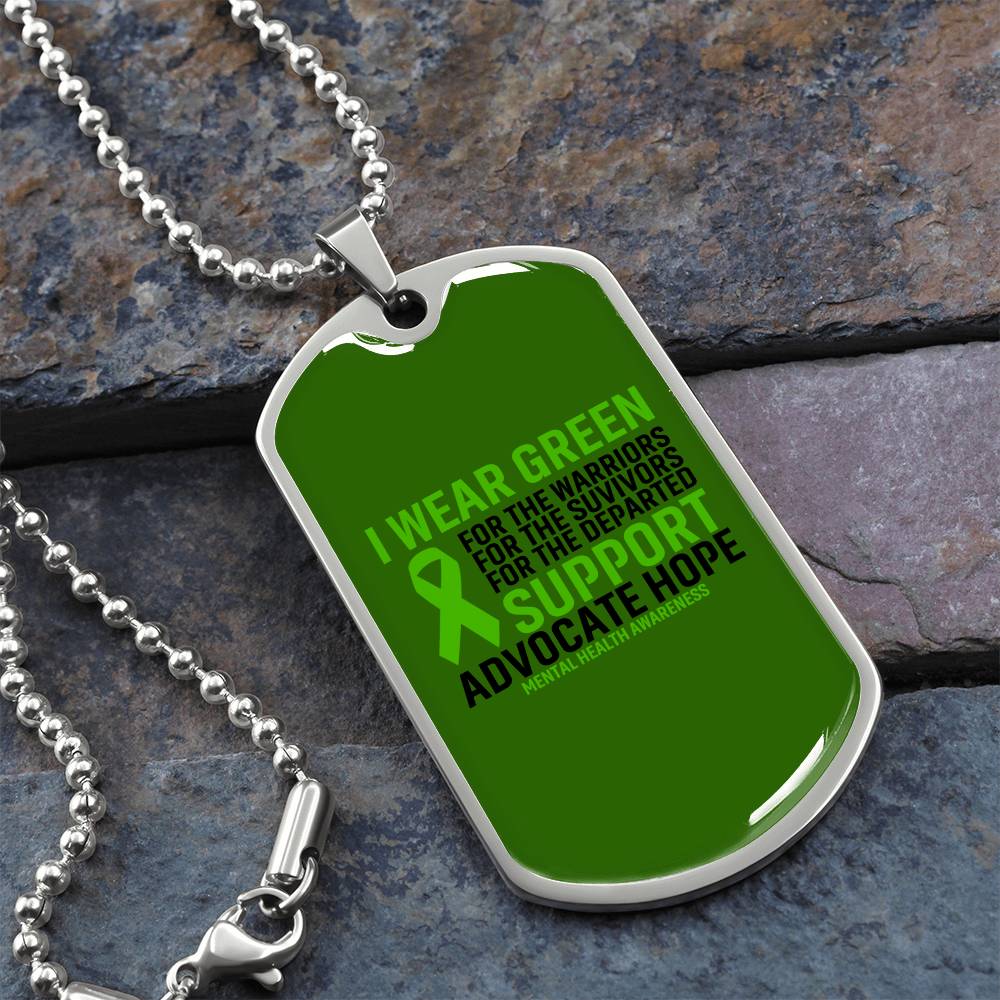 Mental Health Support Necklace, 'I Wear Green' Message Jewelry, Promoting Mental Health Awareness, Perfect Gift for Advocate, Advocacy Jewelry