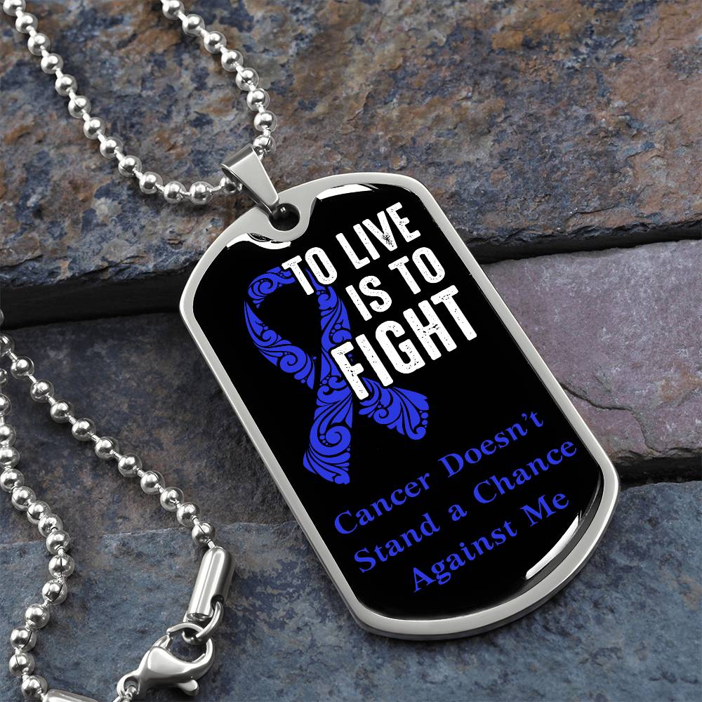 Colon Cancer To Live is To Fight Necklace, Dark Blue Ribbon Colon Cancer Support Gift, Inspirational Jewelry for Colon Cancer Fighters,