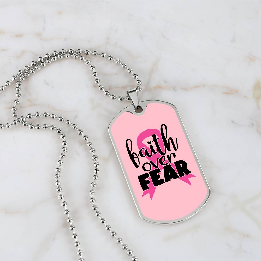 Breast Cancer Support Pendant, Faith Over Fear Necklace, Personalized Cancer Support Gift, Empowering Gift For Cancer Patients and Survivors