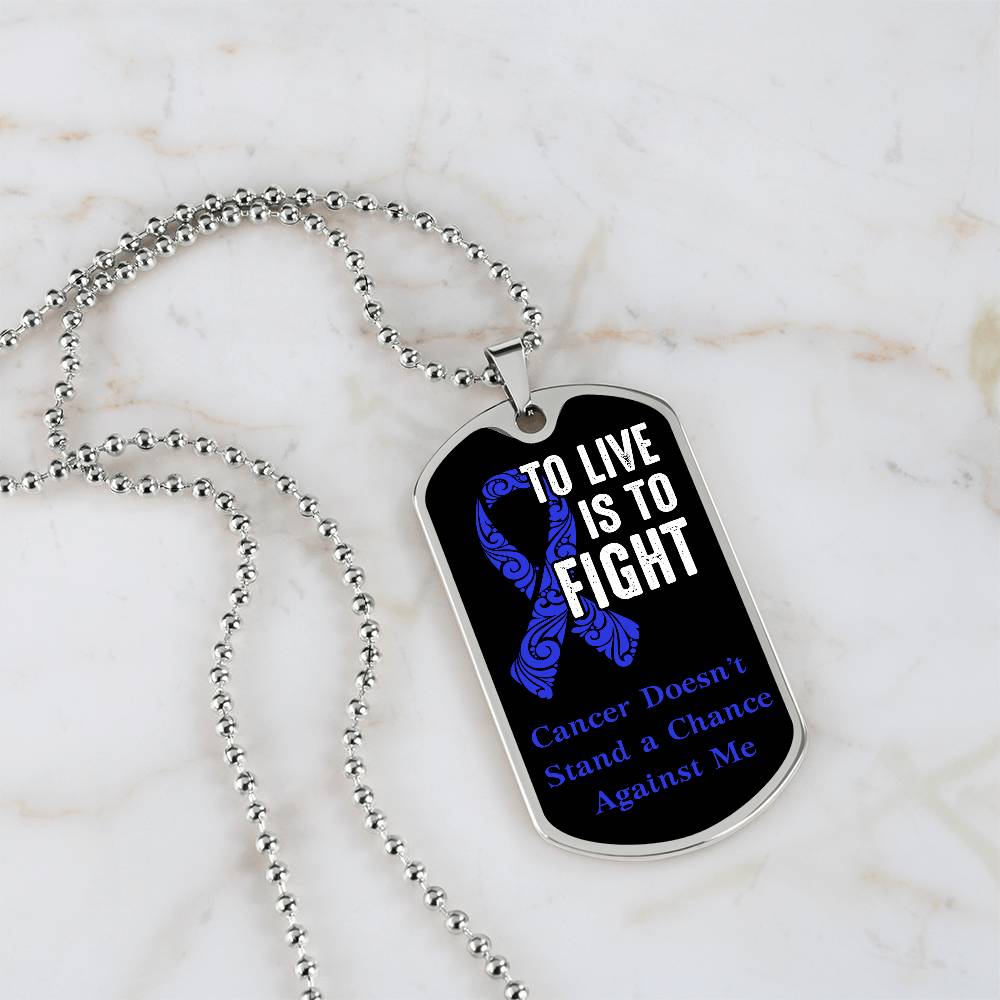 Colon Cancer To Live is To Fight Necklace, Dark Blue Ribbon Colon Cancer Support Gift, Inspirational Jewelry for Colon Cancer Fighters,