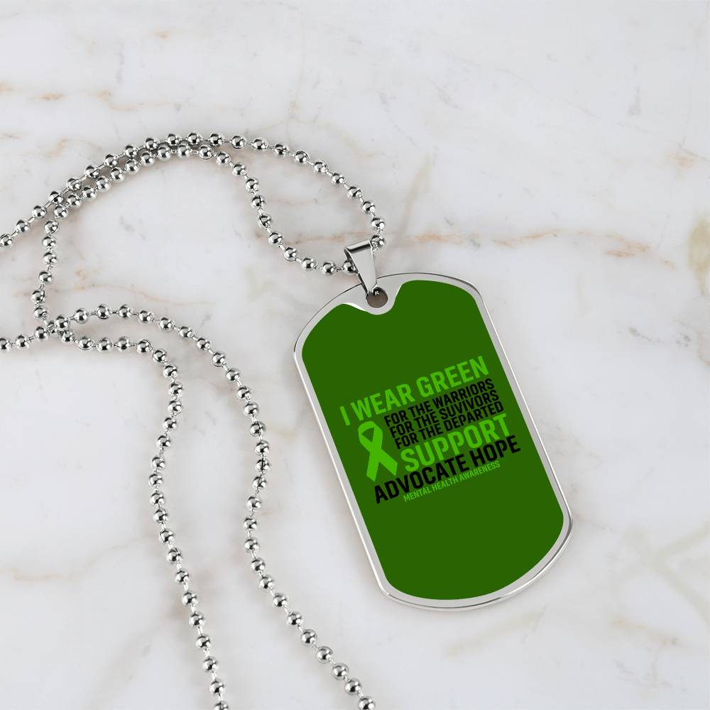 Mental Health Support Necklace, 'I Wear Green' Message Jewelry, Promoting Mental Health Awareness, Perfect Gift for Advocate, Advocacy Jewelry