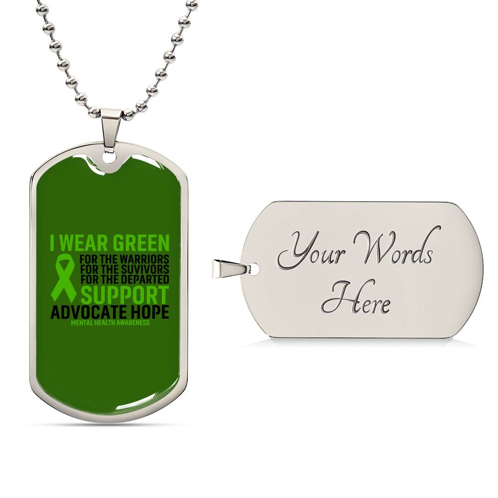 Mental Health Support Necklace, 'I Wear Green' Message Jewelry, Promoting Mental Health Awareness, Perfect Gift for Advocate, Advocacy Jewelry