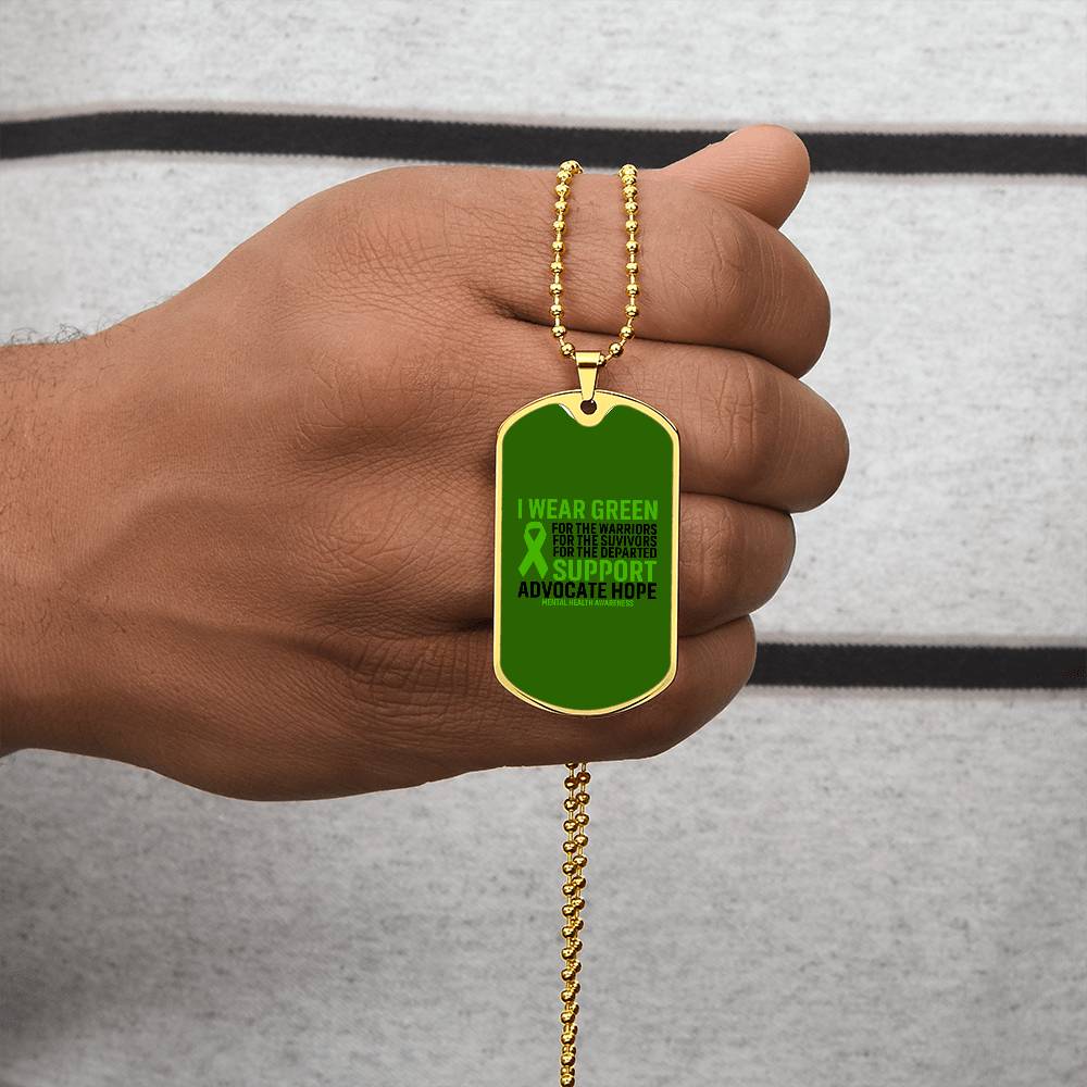 Mental Health Support Necklace, 'I Wear Green' Message Jewelry, Promoting Mental Health Awareness, Perfect Gift for Advocate, Advocacy Jewelry