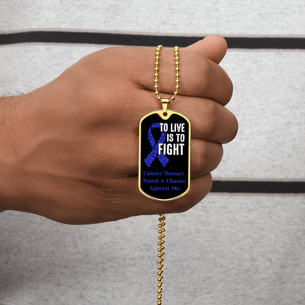 Colon Cancer To Live is To Fight Necklace, Dark Blue Ribbon Colon Cancer Support Gift, Inspirational Jewelry for Colon Cancer Fighters,