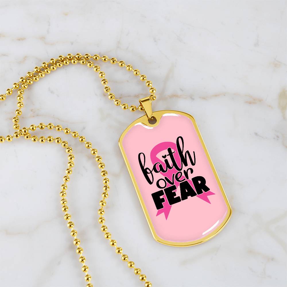 Breast Cancer Support Pendant, Faith Over Fear Necklace, Personalized Cancer Support Gift, Empowering Gift For Cancer Patients and Survivors