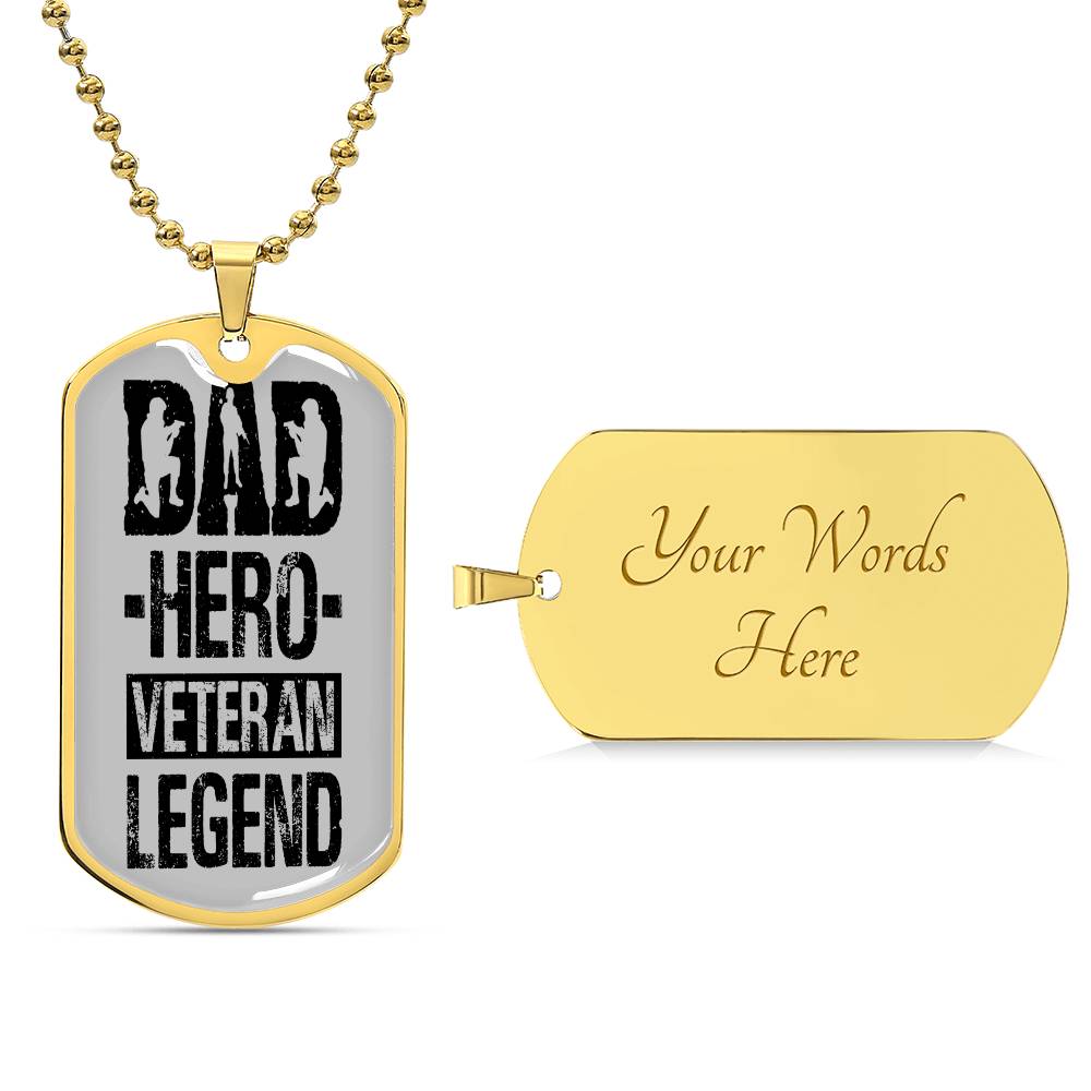 Dad Christmas Gift Veteran Dog Tag, Hero Legend Necklace, Unique Gift for Dad, Special Keepsake Necklace, Perfect Birthday Gift for Dad