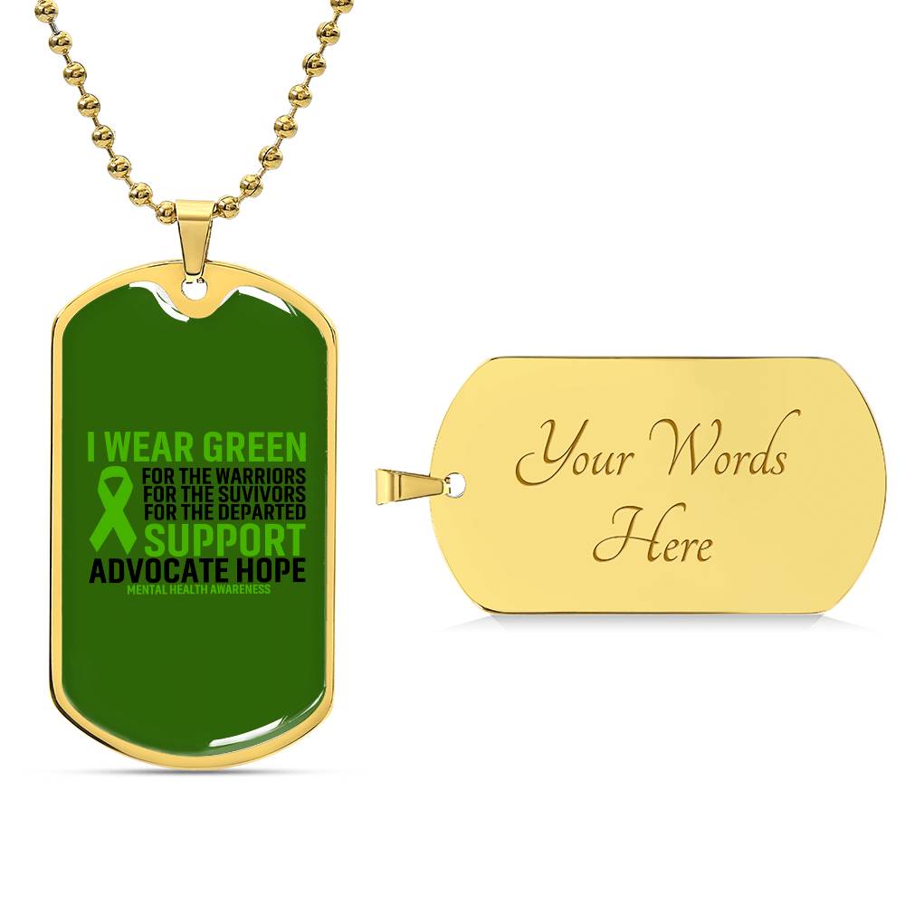 Mental Health Support Necklace, 'I Wear Green' Message Jewelry, Promoting Mental Health Awareness, Perfect Gift for Advocate, Advocacy Jewelry