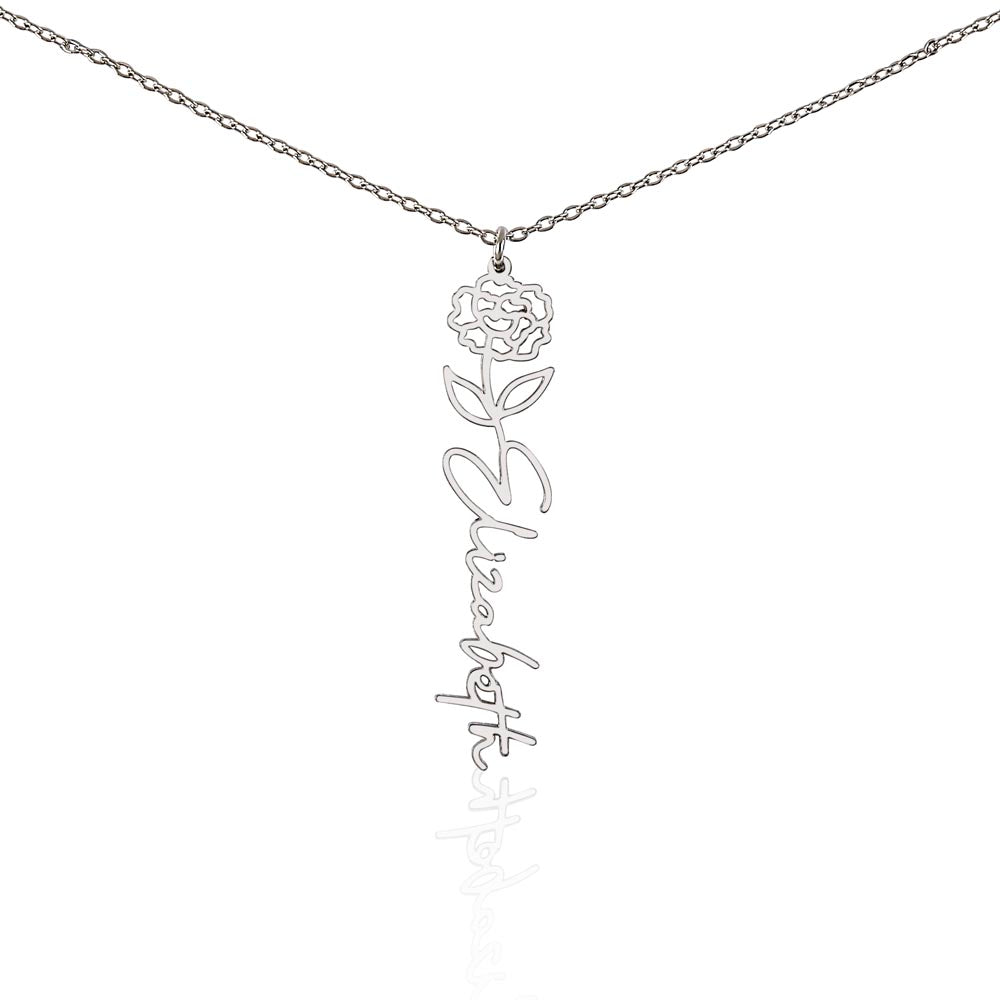 Custom Baby Name Necklace with Birth Month Flower, Mother's Day Gift from Baby, Sweet Message Card Included, Perfect First Mother's Day Gift