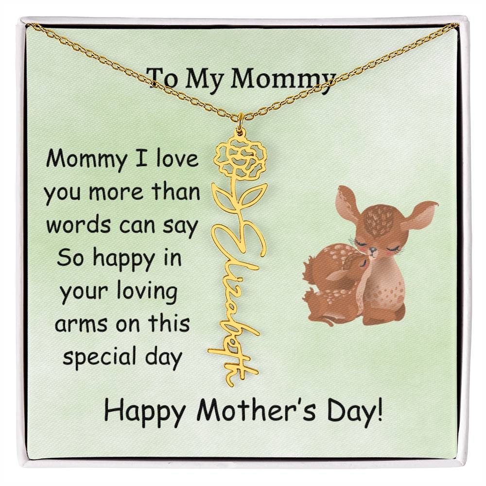 Custom Baby Name Necklace with Birth Month Flower, Mother's Day Gift from Baby, Sweet Message Card Included, Perfect First Mother's Day Gift