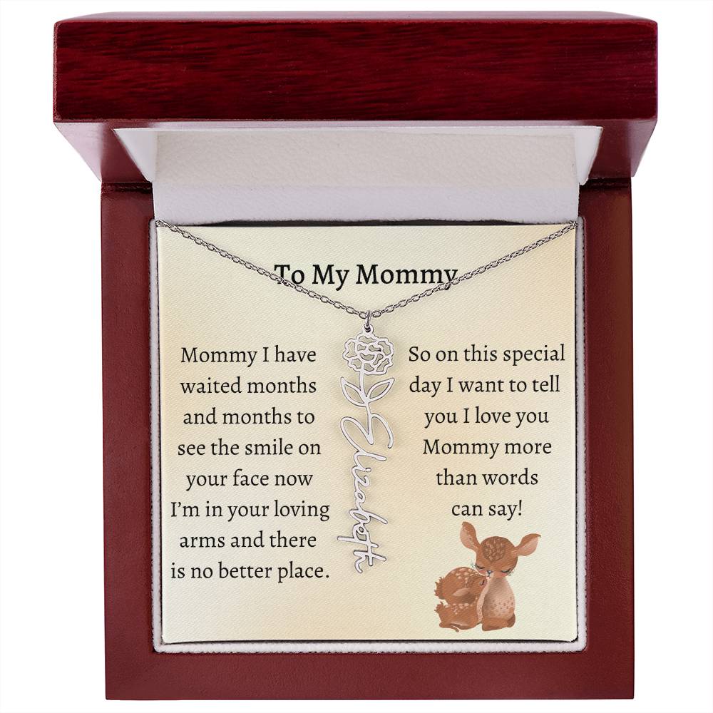 Push Present with Birth Flower Baby Name Necklace