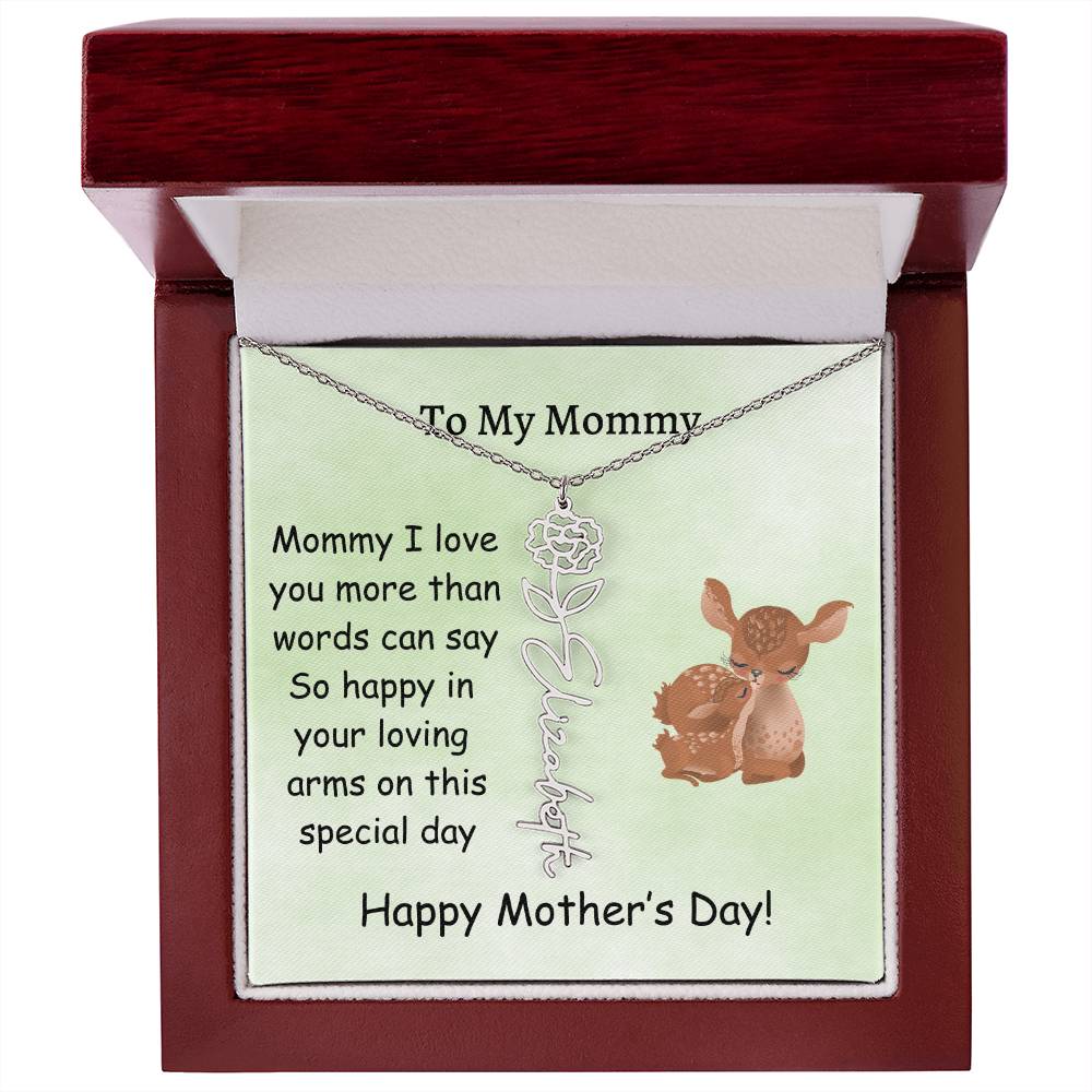 Custom Baby Name Necklace with Birth Month Flower, Mother's Day Gift from Baby, Sweet Message Card Included, Perfect First Mother's Day Gift