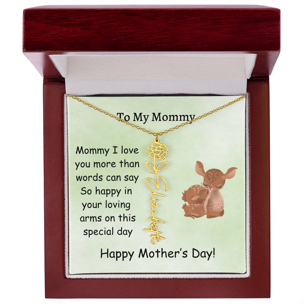 Custom Baby Name Necklace with Birth Month Flower, Mother's Day Gift from Baby, Sweet Message Card Included, Perfect First Mother's Day Gift