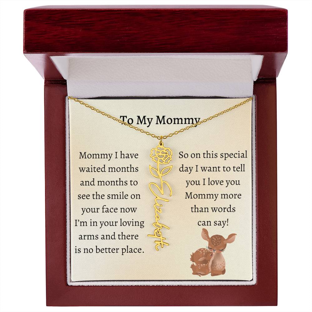 Push Present with Birth Flower Baby Name Necklace