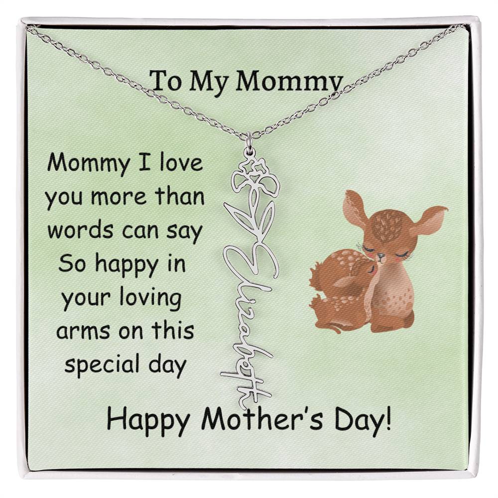 Custom Baby Name Necklace with Birth Month Flower, Mother's Day Gift from Baby, Sweet Message Card Included, Perfect First Mother's Day Gift