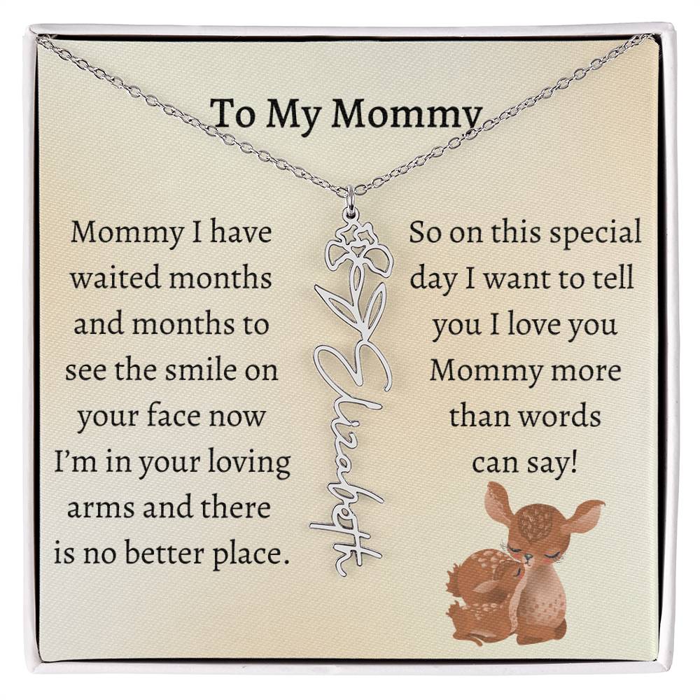 Push Present with Birth Flower Baby Name Necklace