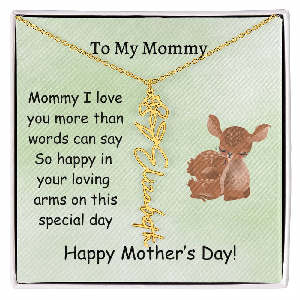 Custom Baby Name Necklace with Birth Month Flower, Mother's Day Gift from Baby, Sweet Message Card Included, Perfect First Mother's Day Gift