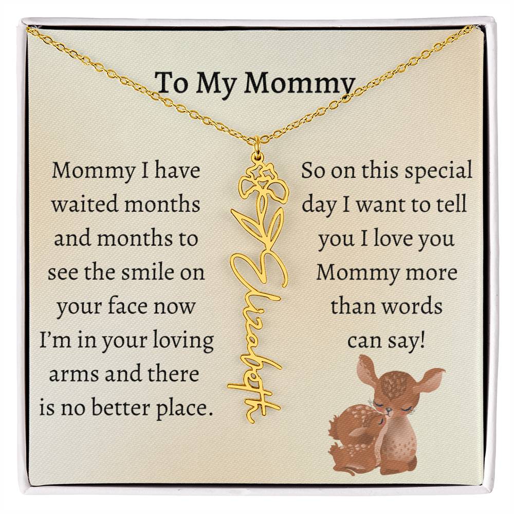 Push Present with Birth Flower Baby Name Necklace
