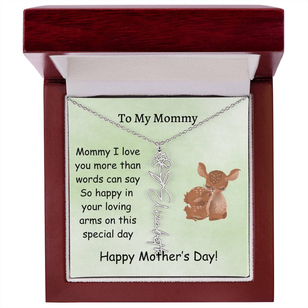 Custom Baby Name Necklace with Birth Month Flower, Mother's Day Gift from Baby, Sweet Message Card Included, Perfect First Mother's Day Gift