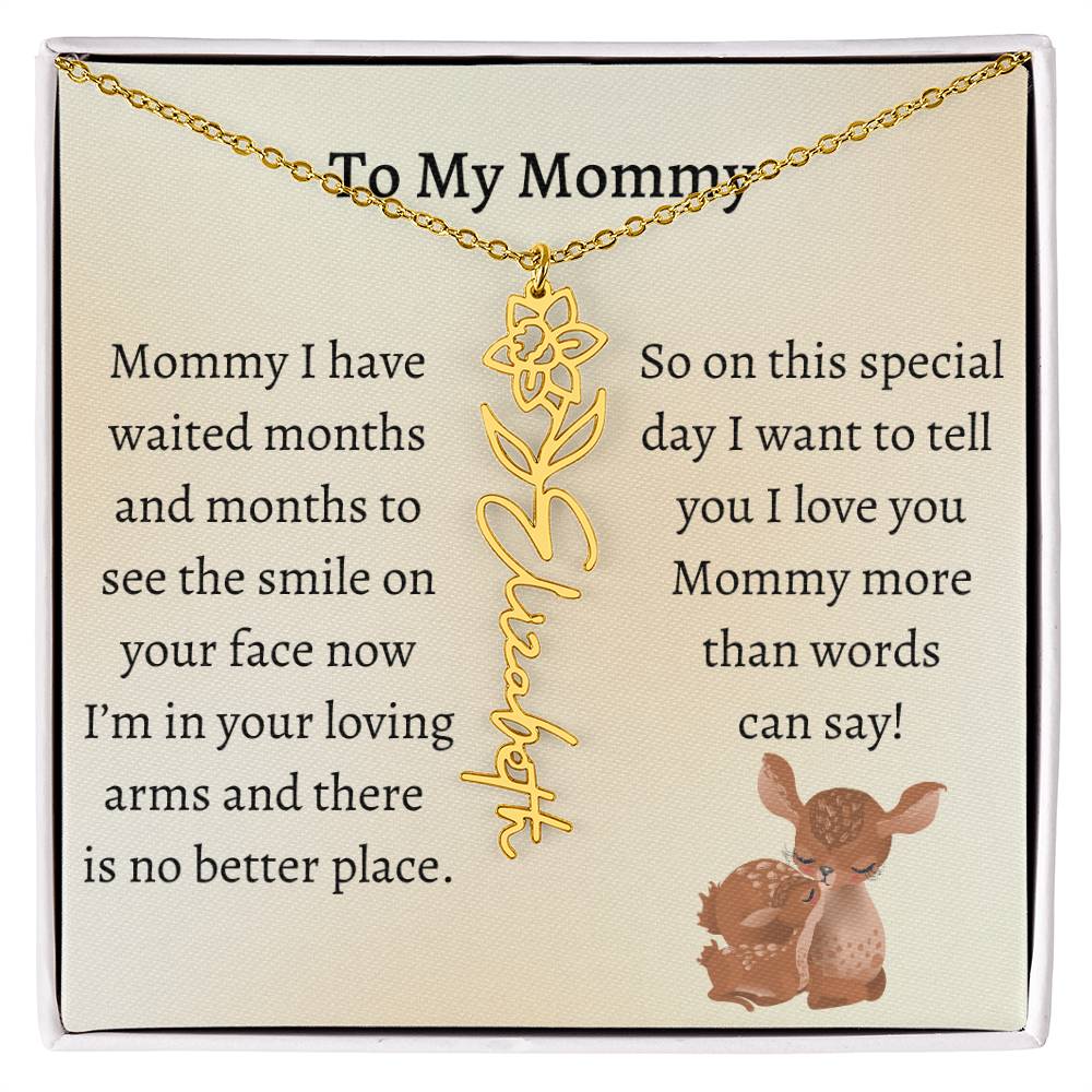 Push Present with Birth Flower Baby Name Necklace