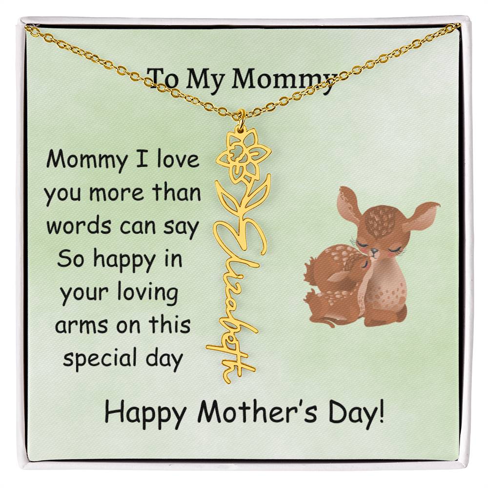 Custom Baby Name Necklace with Birth Month Flower, Mother's Day Gift from Baby, Sweet Message Card Included, Perfect First Mother's Day Gift