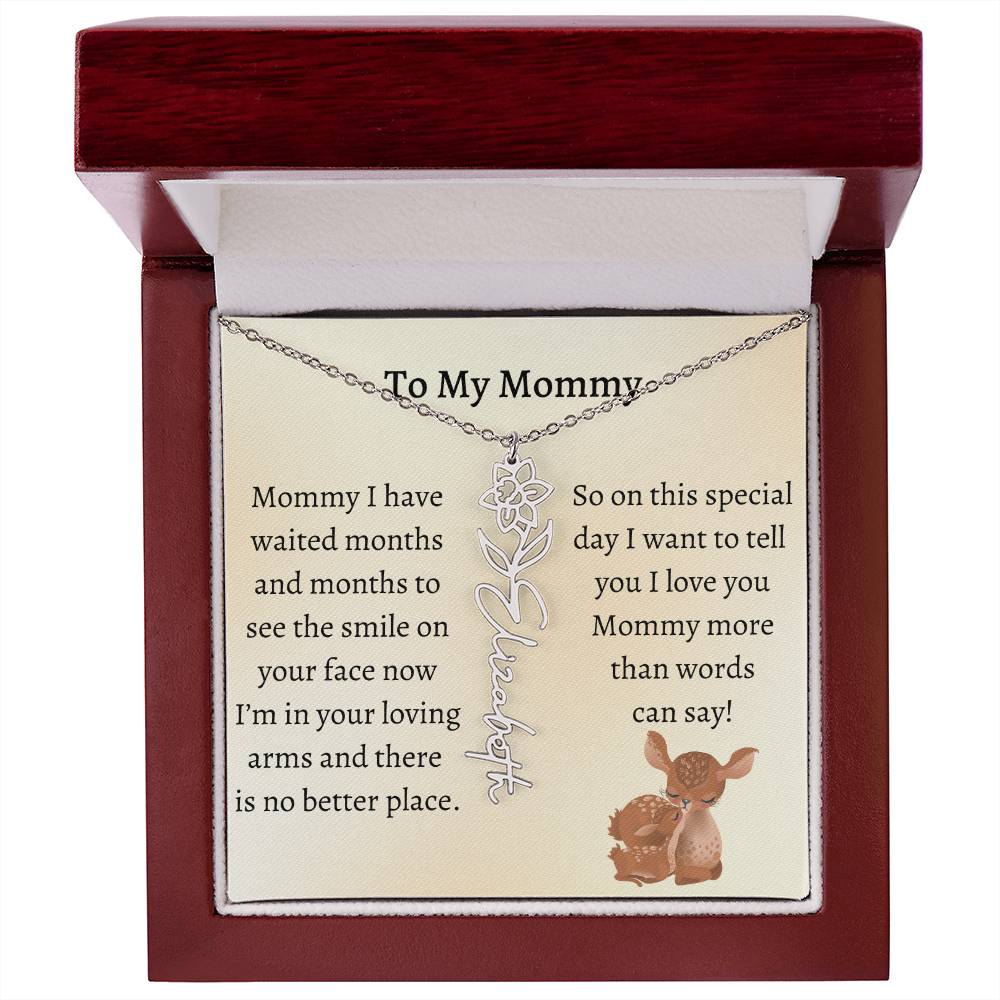 Push Present with Birth Flower Baby Name Necklace