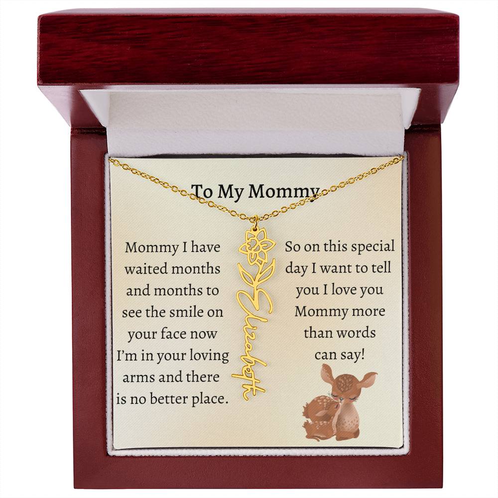 Push Present with Birth Flower Baby Name Necklace