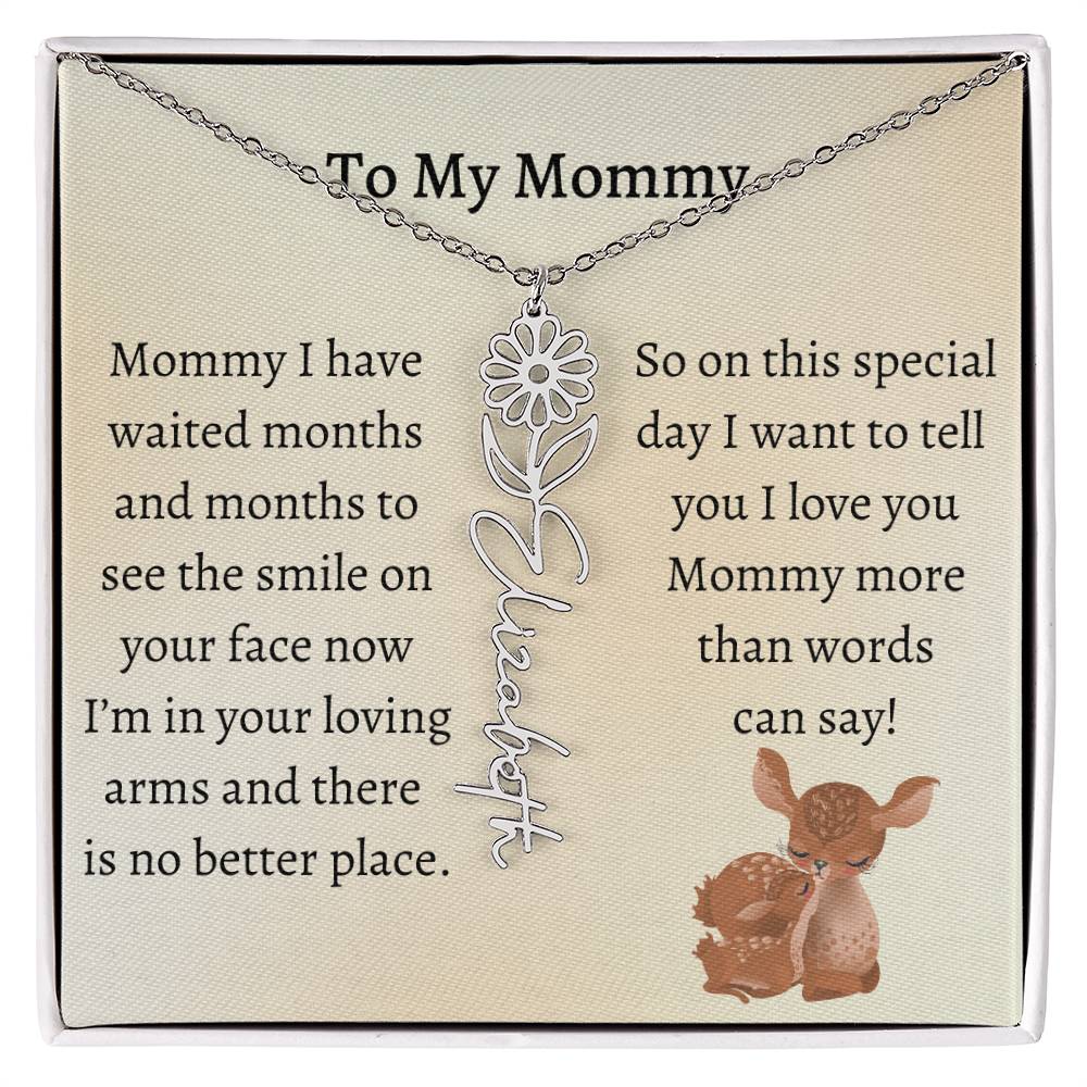 Push Present with Birth Flower Baby Name Necklace