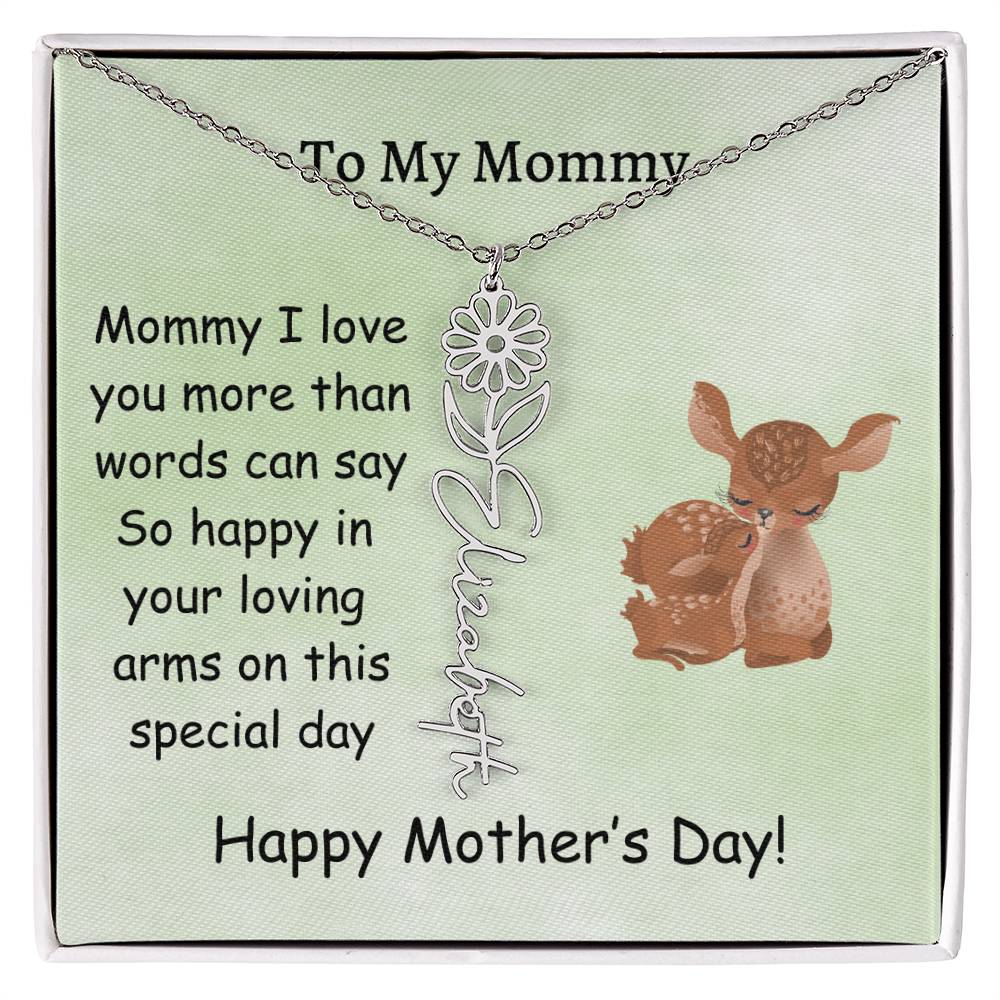 Custom Baby Name Necklace with Birth Month Flower, Mother's Day Gift from Baby, Sweet Message Card Included, Perfect First Mother's Day Gift