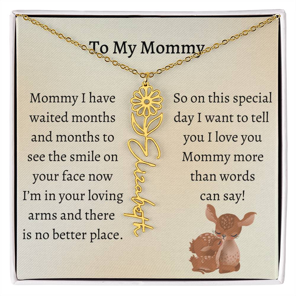 Push Present with Birth Flower Baby Name Necklace