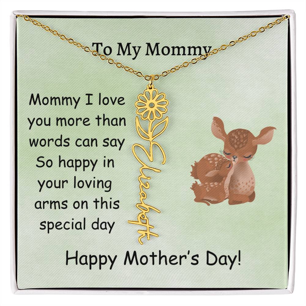 Custom Baby Name Necklace with Birth Month Flower, Mother's Day Gift from Baby, Sweet Message Card Included, Perfect First Mother's Day Gift