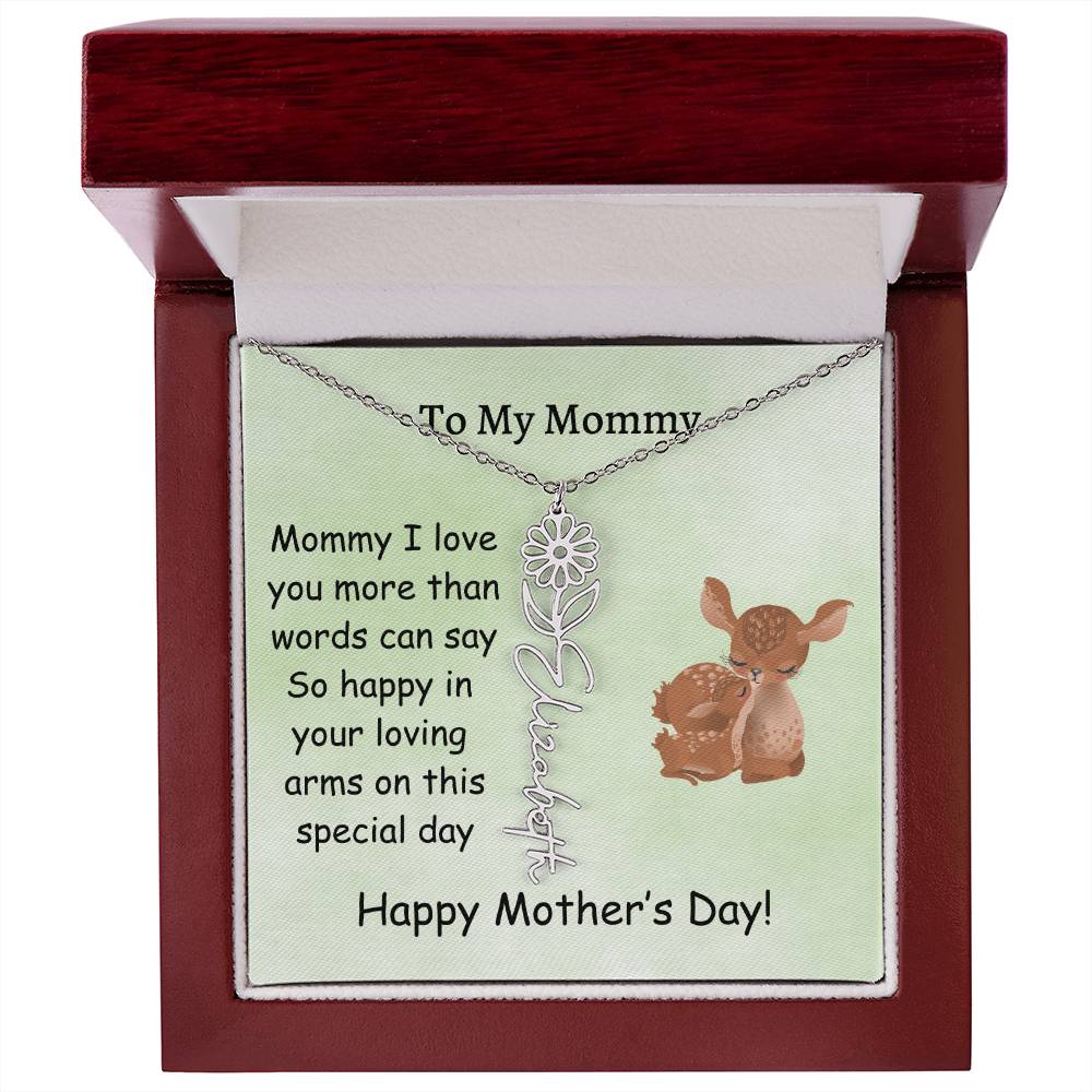 Custom Baby Name Necklace with Birth Month Flower, Mother's Day Gift from Baby, Sweet Message Card Included, Perfect First Mother's Day Gift