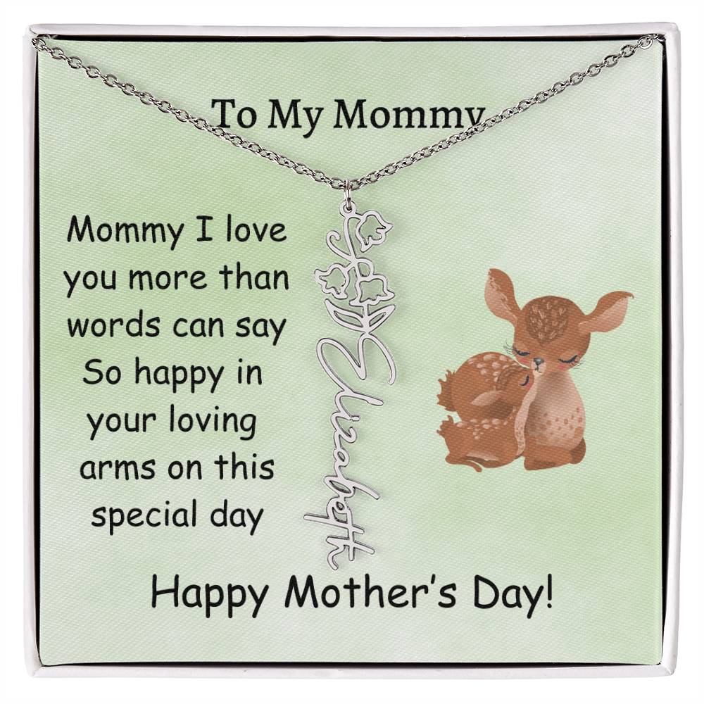 Custom Baby Name Necklace with Birth Month Flower, Mother's Day Gift from Baby, Sweet Message Card Included, Perfect First Mother's Day Gift