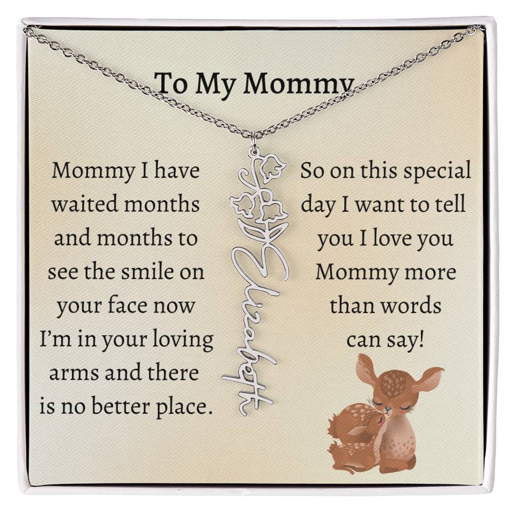 Push Present with Birth Flower Baby Name Necklace