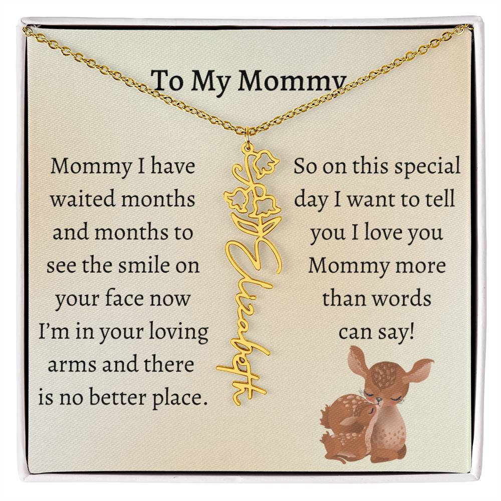 Push Present with Birth Flower Baby Name Necklace