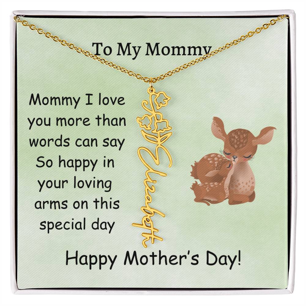 Custom Baby Name Necklace with Birth Month Flower, Mother's Day Gift from Baby, Sweet Message Card Included, Perfect First Mother's Day Gift