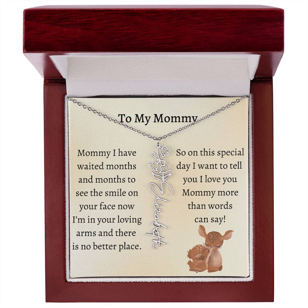 Push Present with Birth Flower Baby Name Necklace