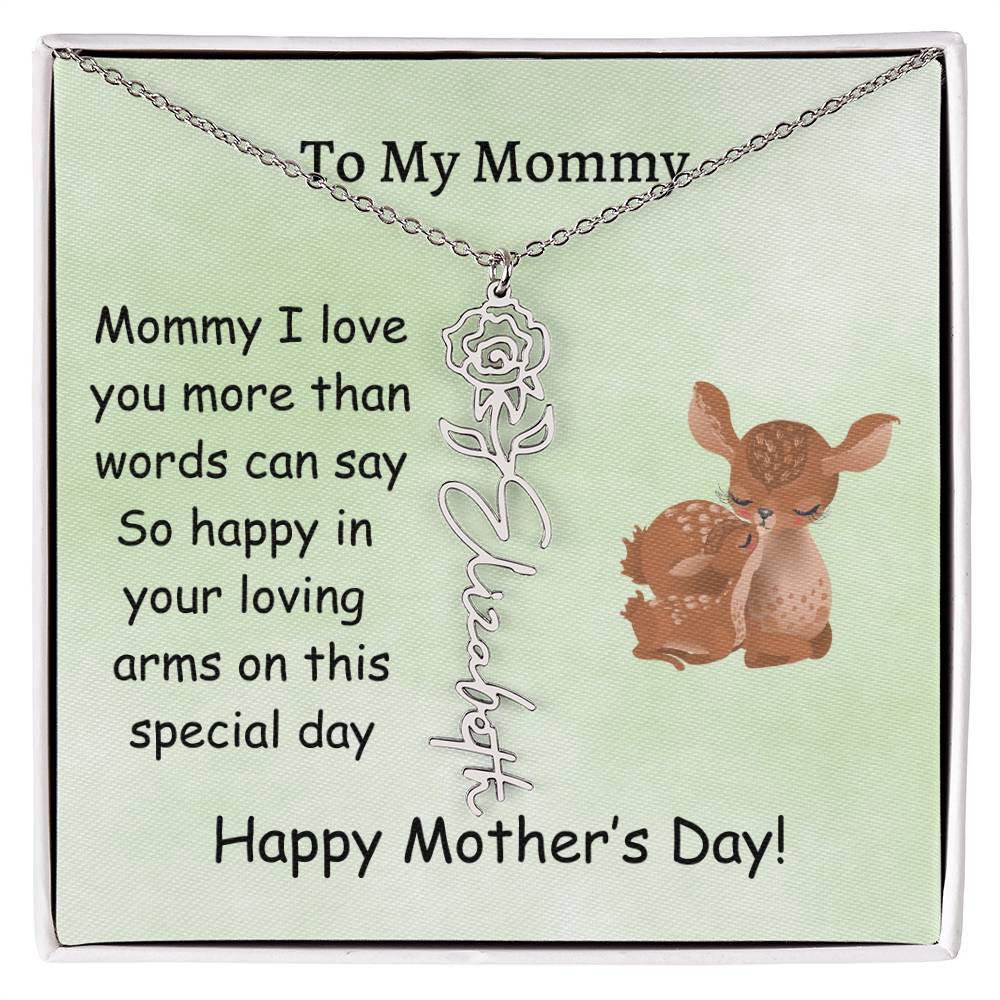 Custom Baby Name Necklace with Birth Month Flower, Mother's Day Gift from Baby, Sweet Message Card Included, Perfect First Mother's Day Gift