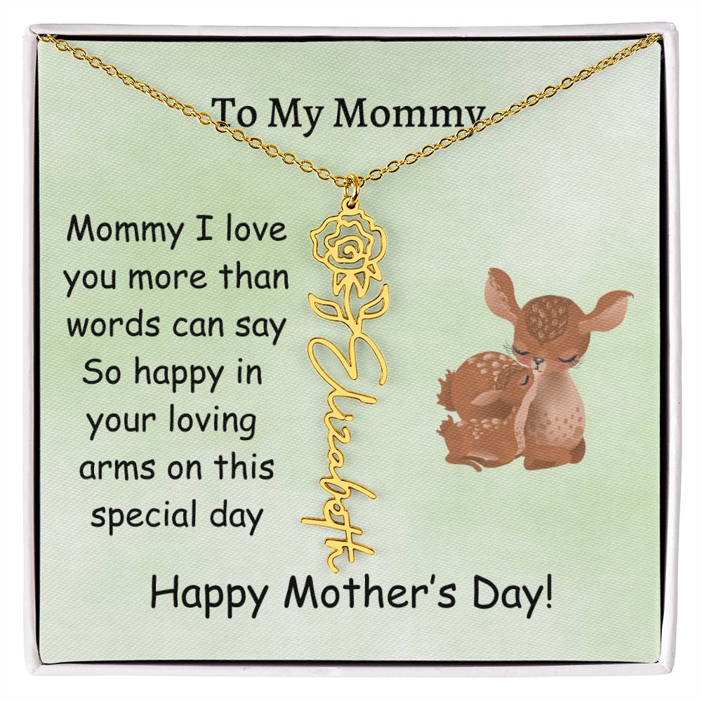 Custom Baby Name Necklace with Birth Month Flower, Mother's Day Gift from Baby, Sweet Message Card Included, Perfect First Mother's Day Gift