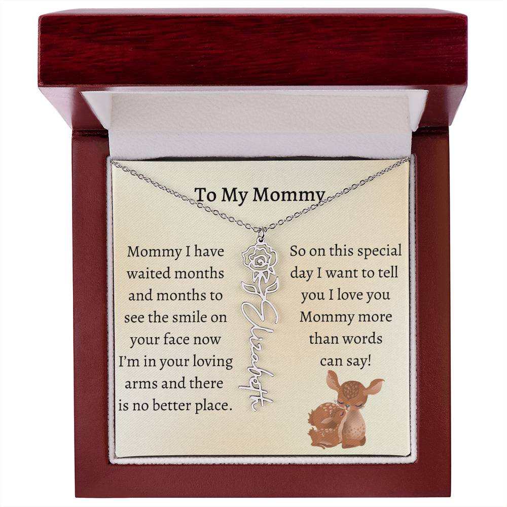 Push Present with Birth Flower Baby Name Necklace