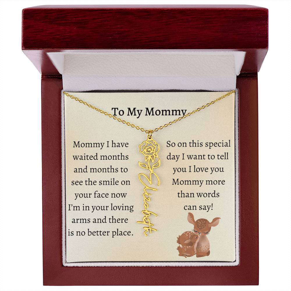 Push Present with Birth Flower Baby Name Necklace