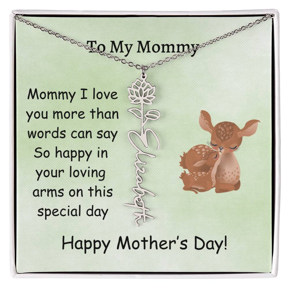 Custom Baby Name Necklace with Birth Month Flower, Mother's Day Gift from Baby, Sweet Message Card Included, Perfect First Mother's Day Gift