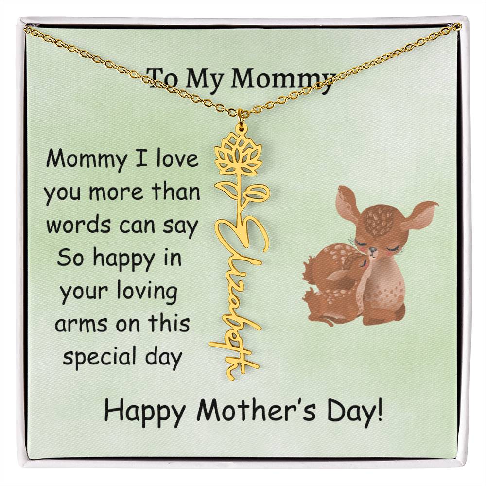 Custom Baby Name Necklace with Birth Month Flower, Mother's Day Gift from Baby, Sweet Message Card Included, Perfect First Mother's Day Gift