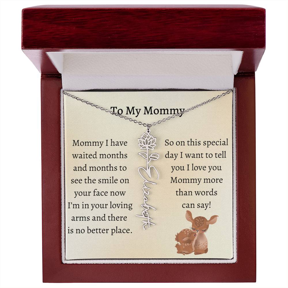 Push Present with Birth Flower Baby Name Necklace