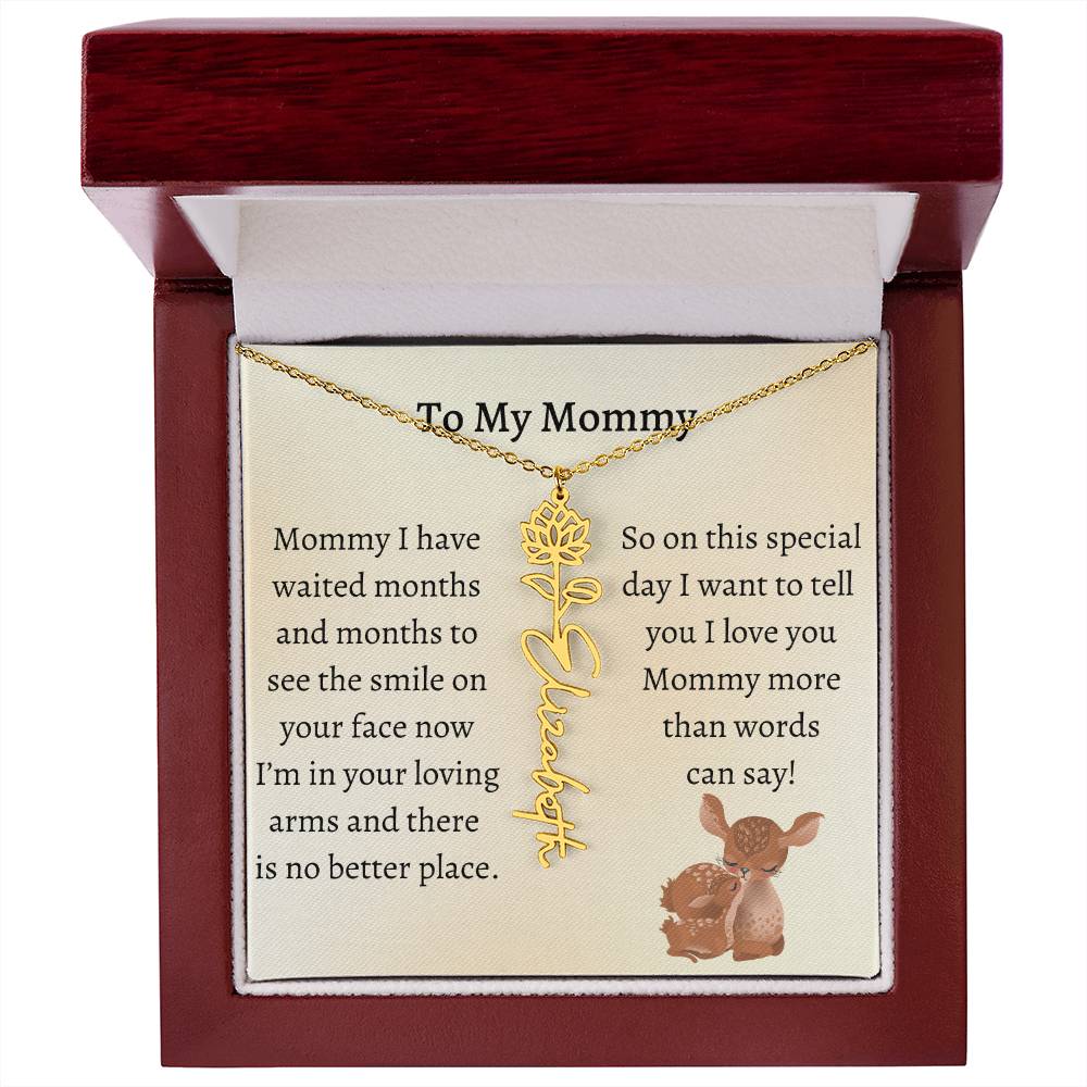 Push Present with Birth Flower Baby Name Necklace
