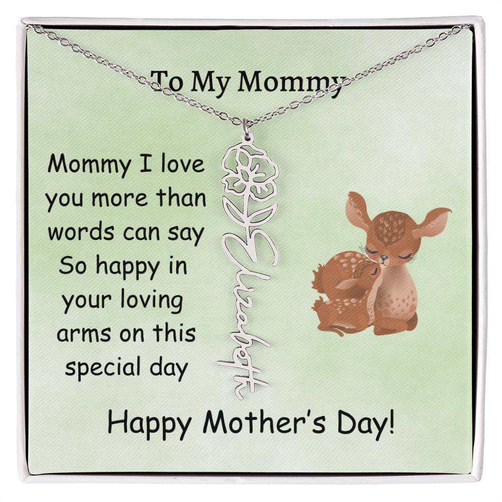 Custom Baby Name Necklace with Birth Month Flower, Mother's Day Gift from Baby, Sweet Message Card Included, Perfect First Mother's Day Gift